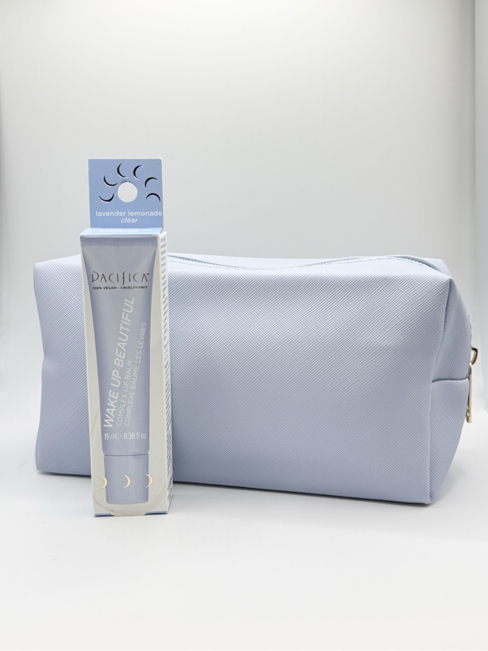 NEW Pacifica Wake Up Beautiful Lip Balm + Lavender Cosmetic Bag Set